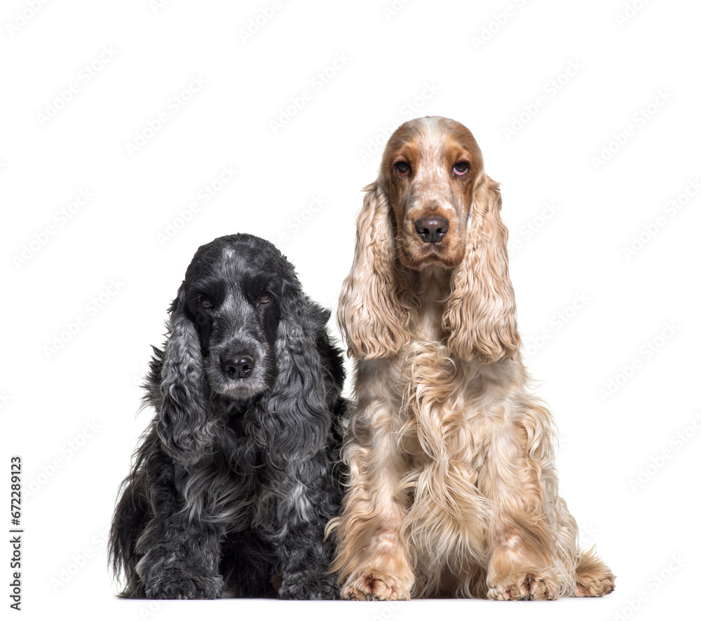 Two Cocker Spaniel, Dog, Sitting together, cut out Two Cocker Spaniel, Dog, Sitting together, cut out