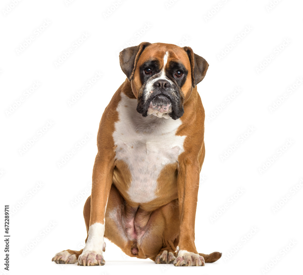 Boxer dog sitting, cut out