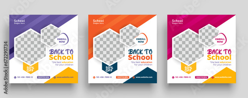 School admission social media post design template. Back to school online marketing banner layout
