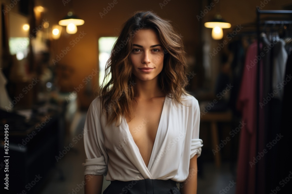 Happy female fashion designer looking Happy female fashion designer looking