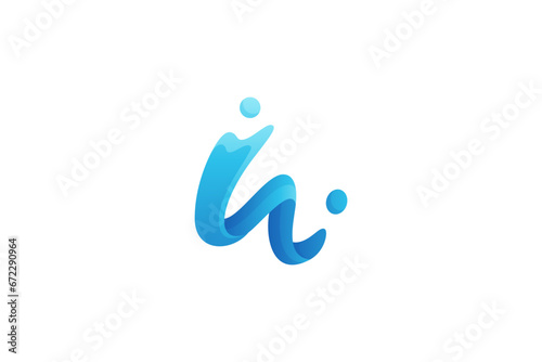 Initial W letter logo with wave shape and water splash effect concept in blue gradient color