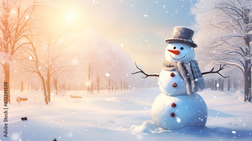 Magic snowman in winter