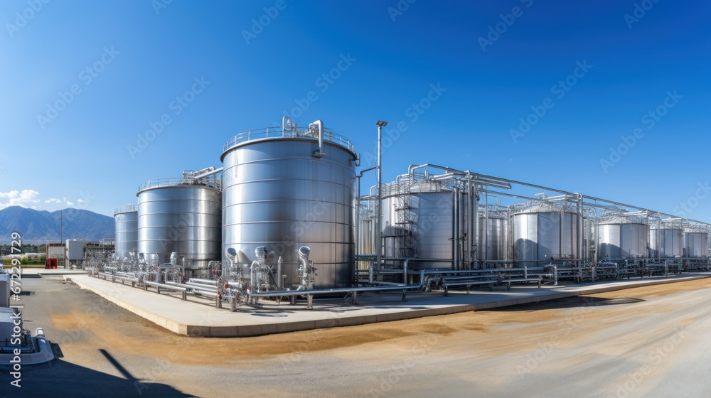 Large storage tanks and silos used for storing raw materials in an industrial facility. Large storage tanks and silos used for storing raw materials in an industrial facility.