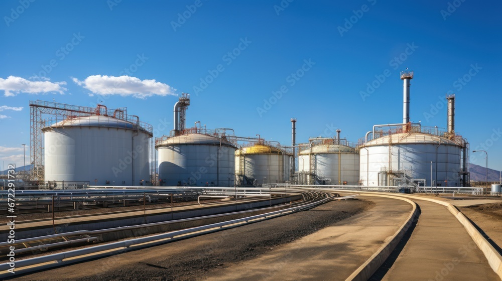 Large storage tanks and silos used for storing raw materials in an industrial facility. Large storage tanks and silos used for storing raw materials in an industrial facility.