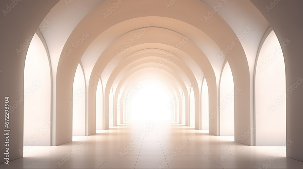 Architecture interior background glowing empty arched pass. generative ai