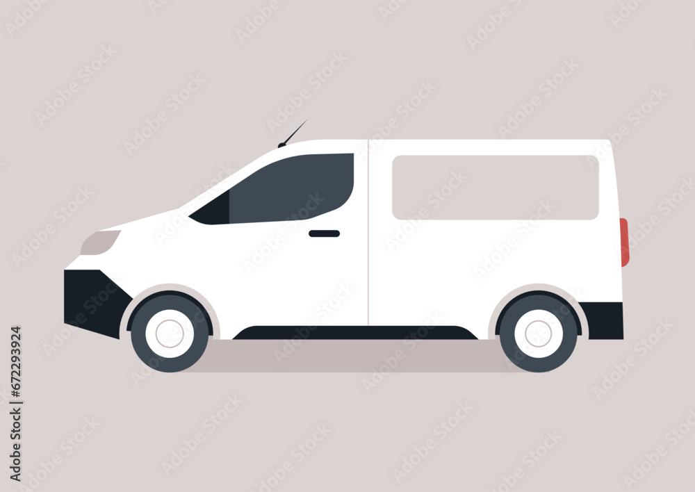 An image of a panel van in a side view, representing a typical courier service vehicle used for delivering packages and mail