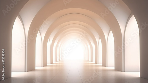 Architecture interior background glowing empty arched pass. generative ai