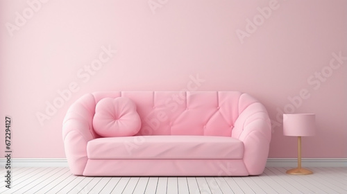 baby pink Sofa in wall child room interior. pink sofa pink living room minimal style. generative ai