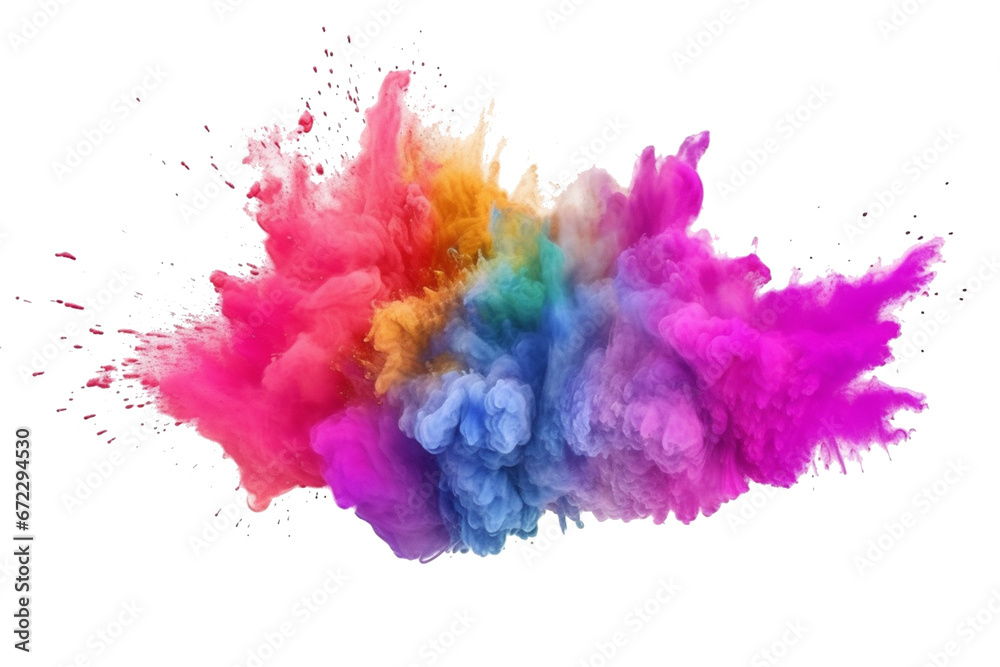 colorful rainbow holi paint color powder explosion isolated white wide panorama background transparent PNG