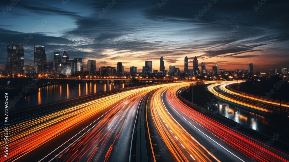 traffic on highway at nigh drone view traffic on highway at nigh drone view