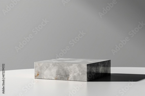 3D concrete Pedestal podium on white background. Gray display for beauty product, cosmetic promotion. Natural rock, grey stone. Minimal, industrial scene. generative ai. photo