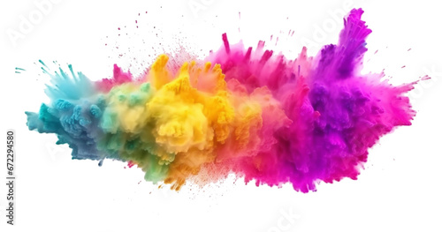 colorful rainbow holi paint color powder explosion isolated white wide panorama background transparent PNG © Basit