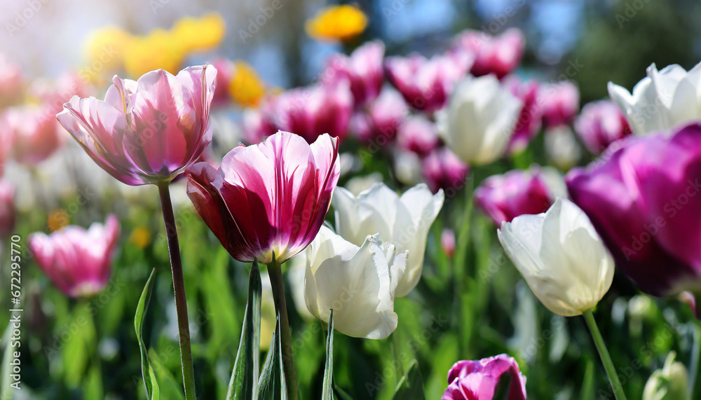 Blooming Tulips in a Garden