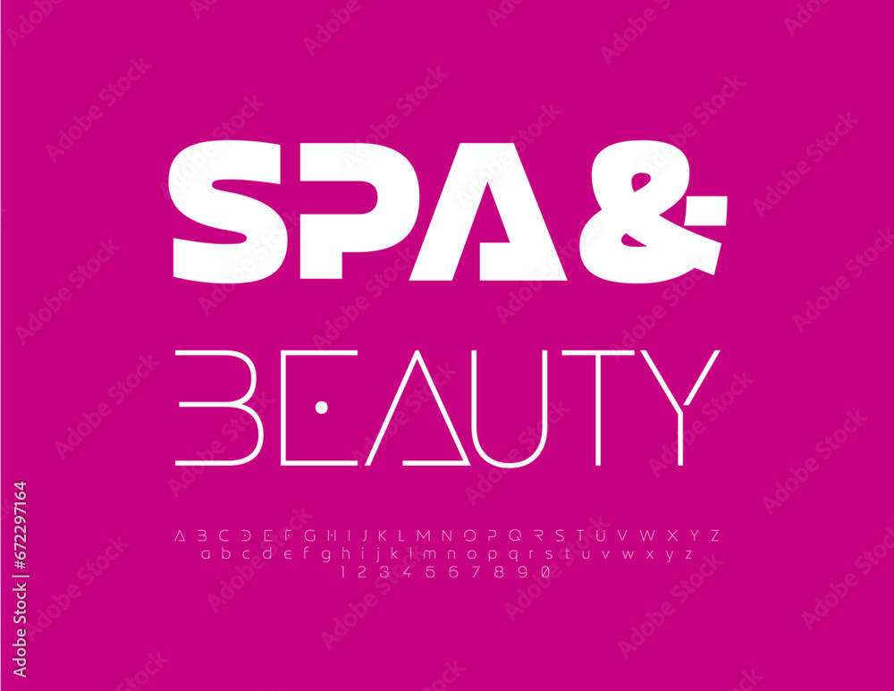 Vector stylish logo Spa and Beauty. Unique white Font. Elegant Alphabet Letters and Numbers set