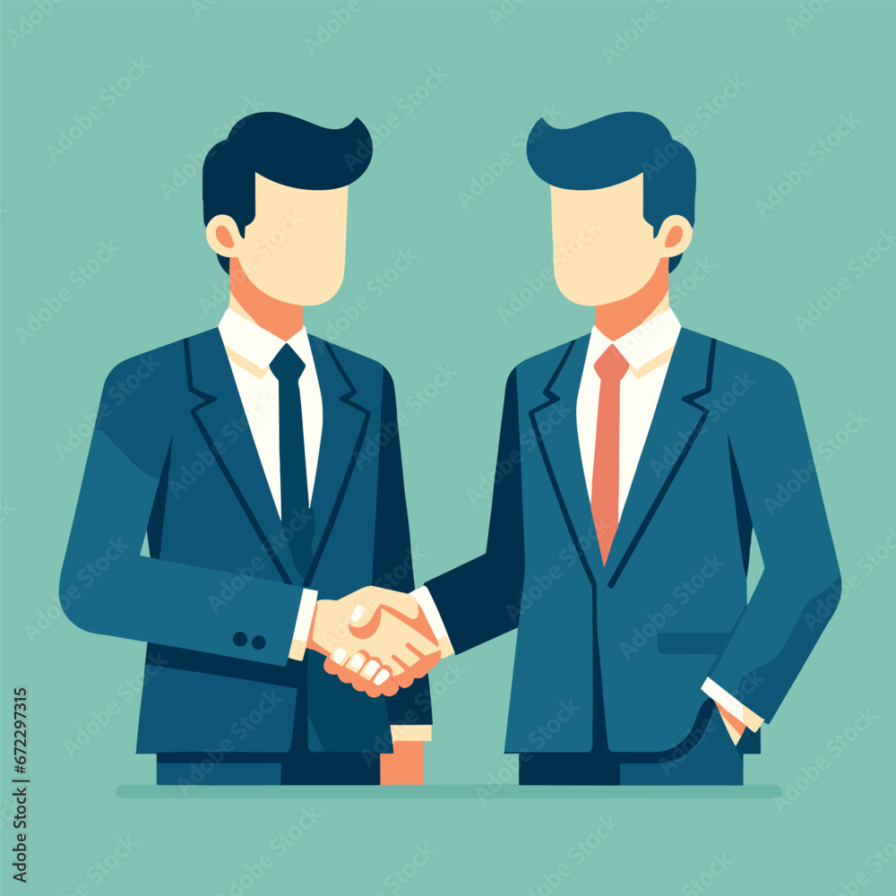Business handshake in flat vector design on solid background.