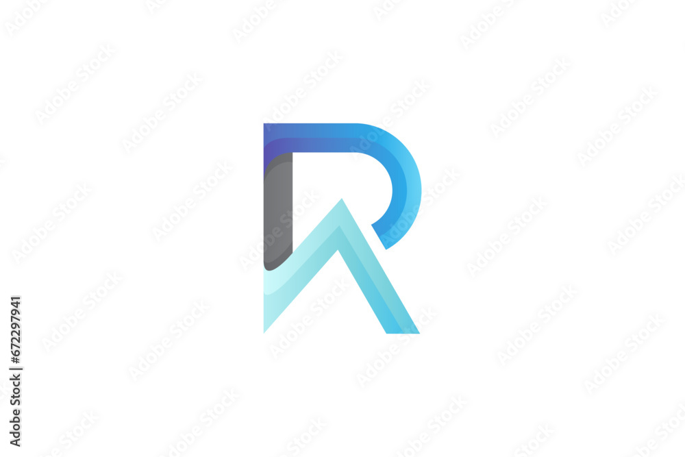 RA letter monogram logo in uppercase R shape in blue gradient color RA letter monogram logo in uppercase R shape in blue gradient color