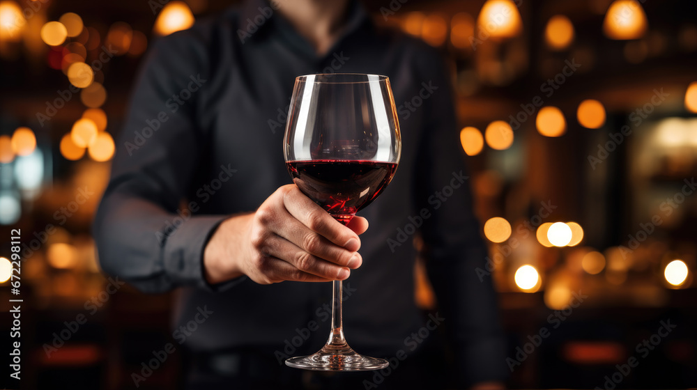 man holding red wine glass, generative ai