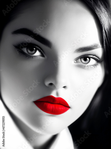 illustrazione ritratto primissimo piano di volto di giovane donna con labbra dal rossetto rosso intenso