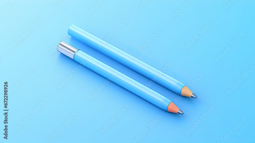two pencils sitting on top of each other on a blue surface. generative ai two pencils sitting on top of each other on a blue surface. generative ai