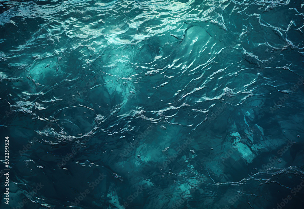 Obraz premium Aerial view to ocean waves. Abstract water surface of ocean. Stormy water background. Created with Generative AI