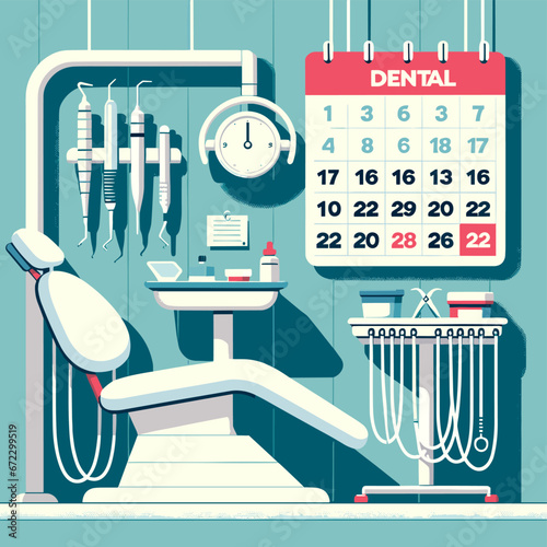 Dental Clinic Room with Modern Chair and Calendar