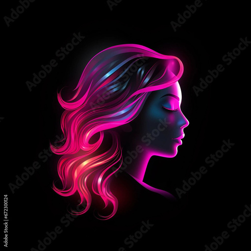 A Woman's Head With Long Colorful Flowing Hair Glamour Icon or logo