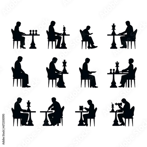 icon, people playing chess, stick figure isolated pictogram, simple black silhouette, made with generative ai