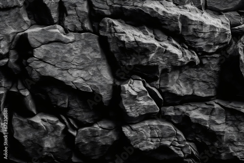 Black stone texture background. Black stone wall. Black and white. Black rock texture. Abstract background and texture for design. Generative AI.