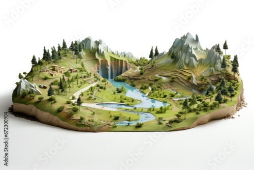 3D model cross section of land and river See the soil layers, rock layers, and underground water passages	
