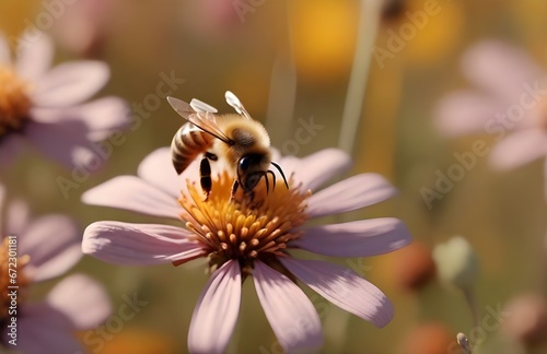 Photo close-up of a bee on a chamomile flower. AI Generated © Digital Nexus