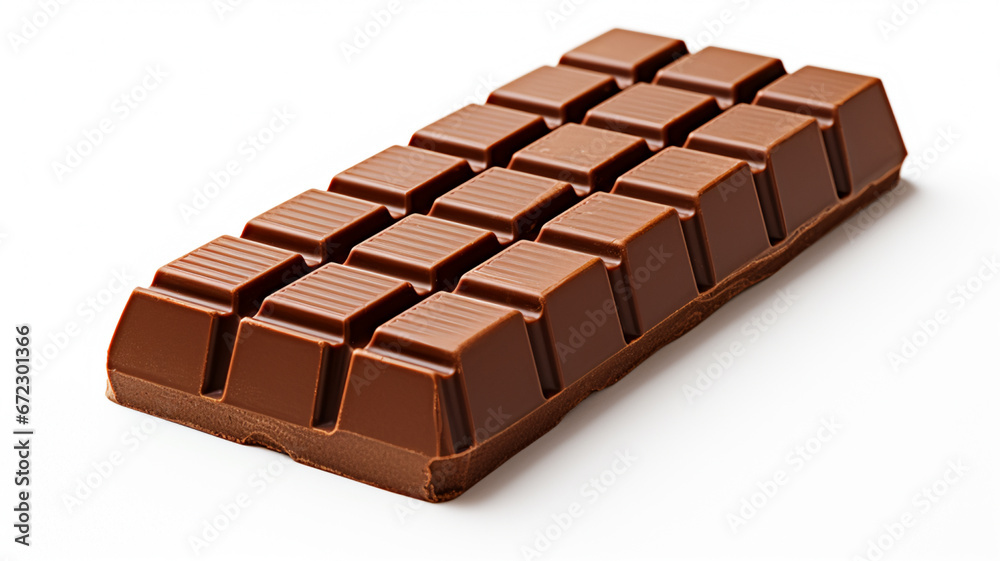 Close up a chocolate bar isolated on white background, AI Generative. Close up a chocolate bar isolated on white background, AI Generative.