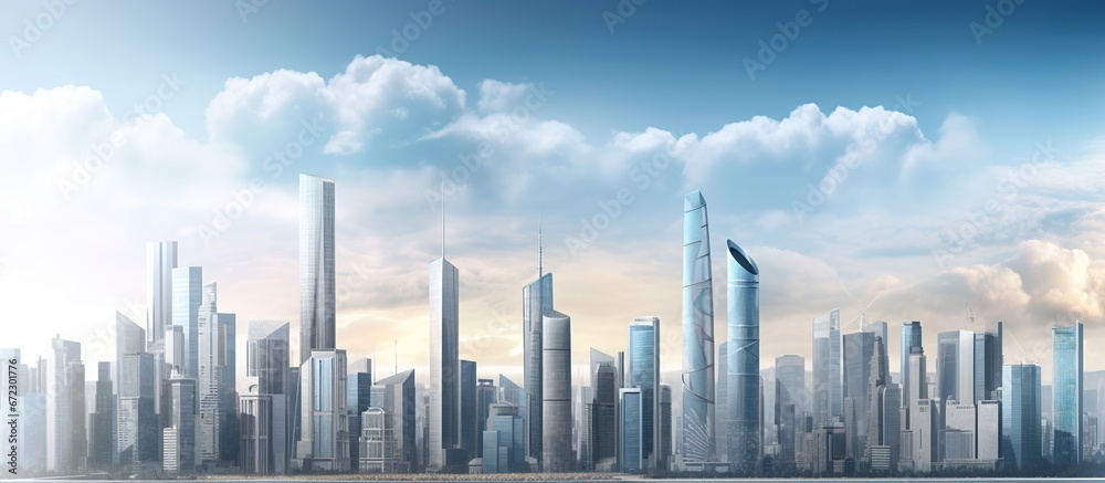 Beautiful cityscape modern buildings with clear sky. AI generated image