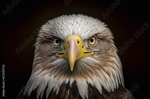 Portrait of an American bald eagle on black background.