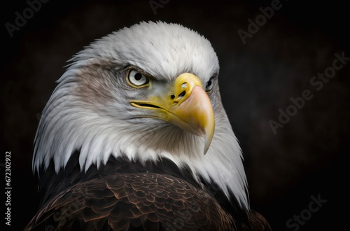 Portrait of an American bald eagle on black background.