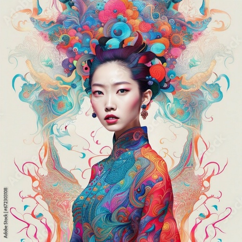 phantasmagoric vibrant chinese fashion model © khaladok