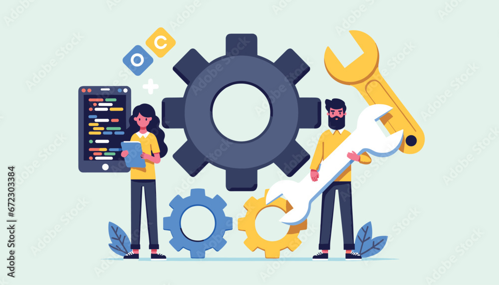 Two Diverse Individuals Symbolize Developer-Operations Union Two Diverse Individuals Symbolize Developer-Operations Union