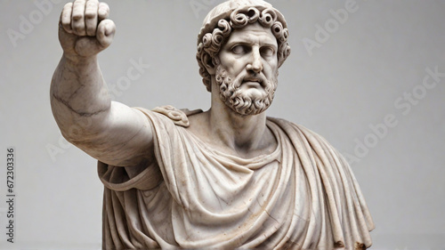 Ancient marble statue of man from Roman era, raised fist photo