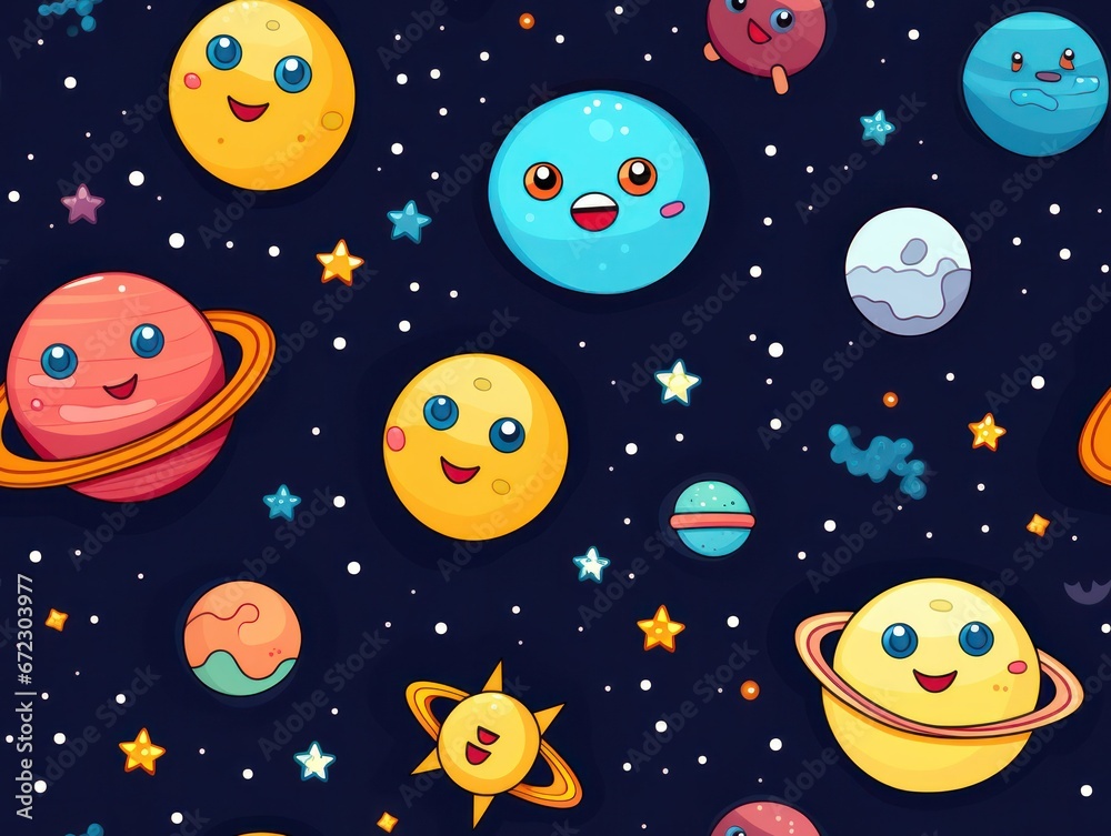 Cute Planet star seamless pattern template 