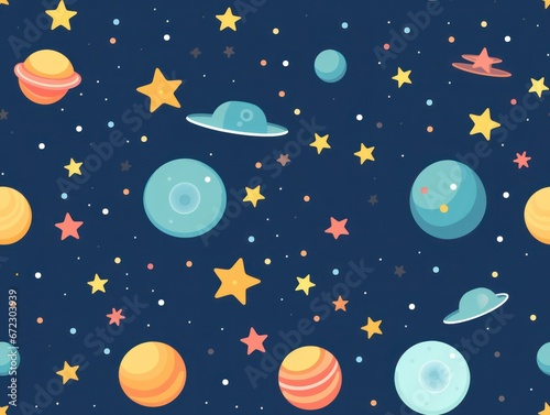 Cute Planet star seamless pattern template 