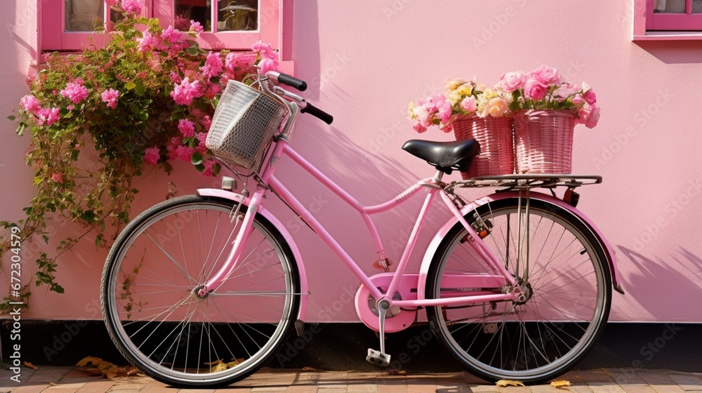 bicycle and flowers in the street generated by AI
