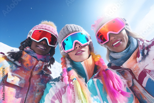 friends having fun, Ski vacation, Concept travel ski, Winter holidays, snowboarders smiling, cheerful friends on winter vacation, concept rest