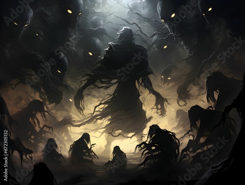 AI generated illustration of a creepy ghastly dark villain monster