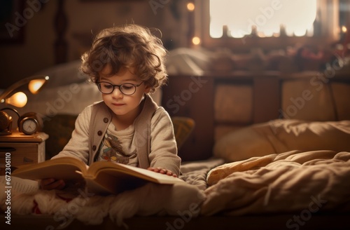 A young boy reads a bedtime story, finding comfort and adventure in the world of books before sleep