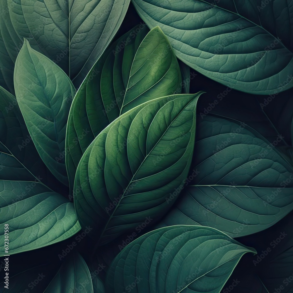Obraz premium Group background of green leaves. Concept of nature. Green tropical leaves. Background and texture.