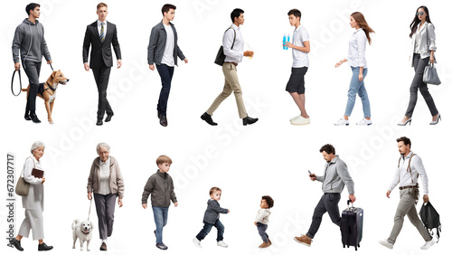 歩く人々の切抜き素材集、背景透過（男性、女性、老人、子供） photo