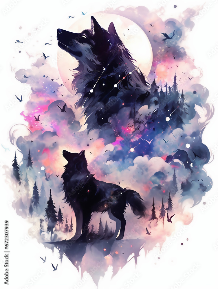 星空と狼