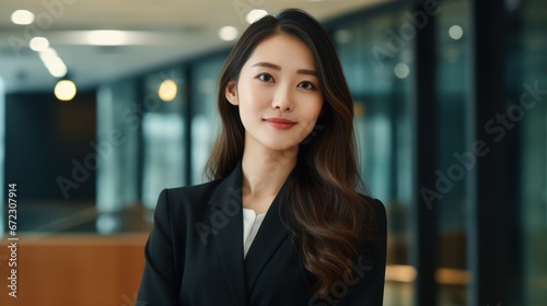 Smiling asian businesswoman at modern office
