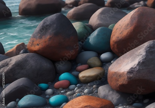 Detailed view of beach rocks in a captivating close-up, showcasing the essence of coastal serenity