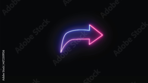 Arrows of brilliant purple neon light pointing to the right. Glowing neon arrows in three dimensions on a dark background. direction indications that flash. photo