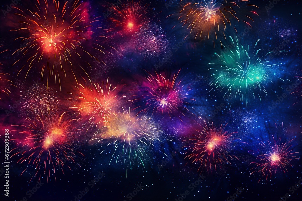 Happy New Year festival, star, night, firework, vibrant color
